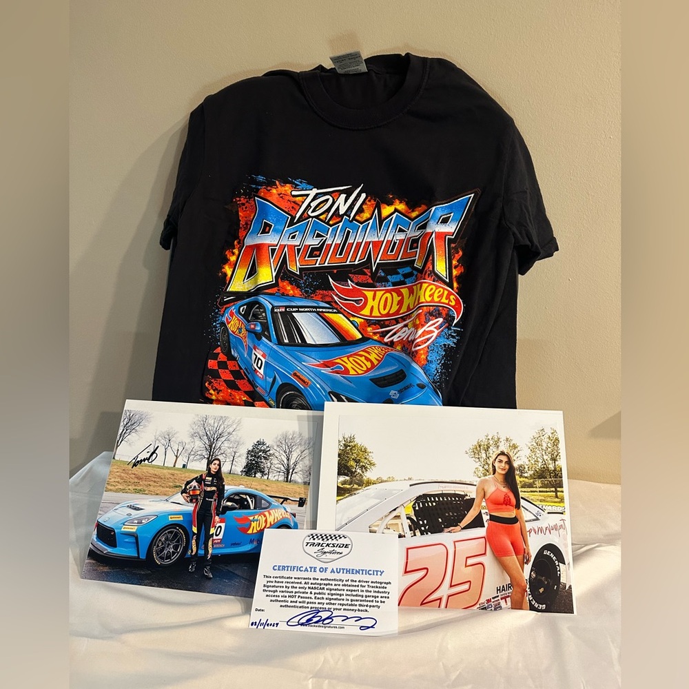 Toni Breidinger hot wheels/nascar size small shirt & autograph